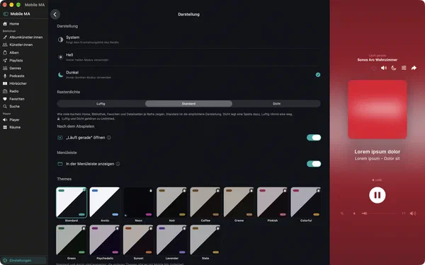 Darstellung und Themes in den Einstellungen der Mac-App