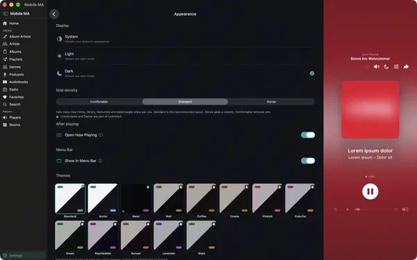 Appearance and themes in the Mac app's settings